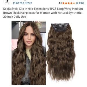 20 inch clip inn Medium Brown WAVY synthetic Hair Extensions
